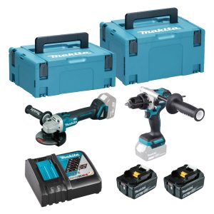 Makita Kit Rebarbadora DGA504ZJ + Aparafusadora DHP486ZJ + 2x 5,0Ah + Carregador (DLX2413TJ)